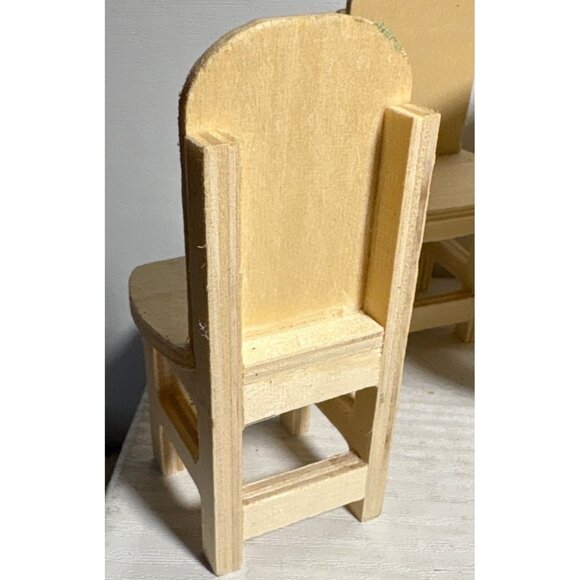 Miniature Wooden Round Table & 4 Chairs Set For Dollhouse Unfinished - Picture 3 of 12